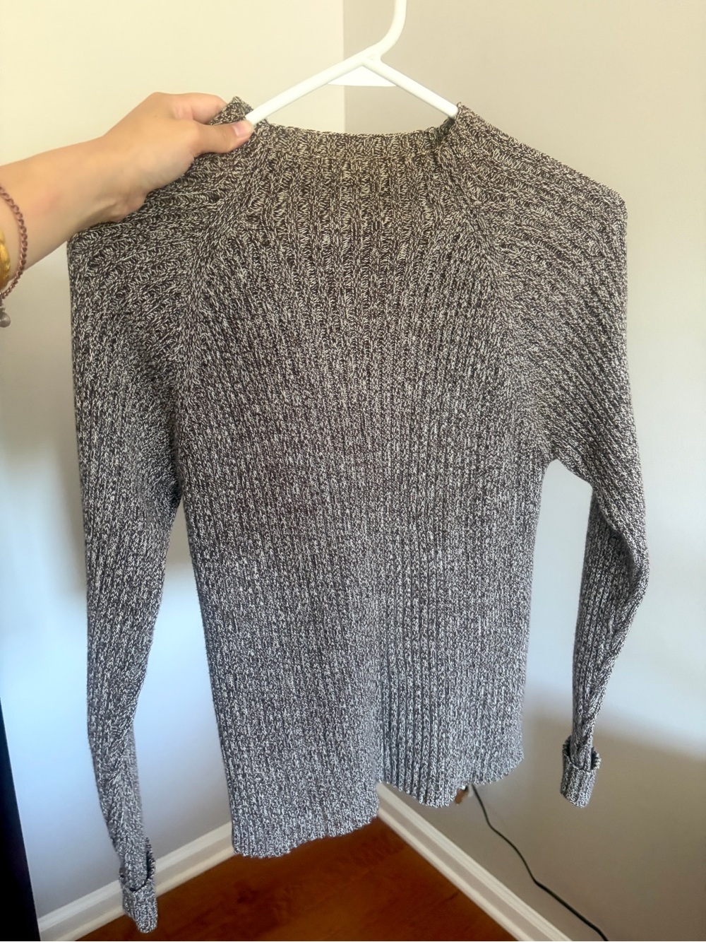 Women’s Petite Gray Beige Marled Rib-Knit Vintage Y2K Sweater 100% Cotton